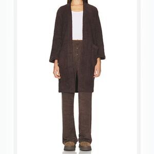 Vtg LeRoy Knitwear M Brown 100% VirginWool Pockets 3/4Sleeve Women Open Cardigan